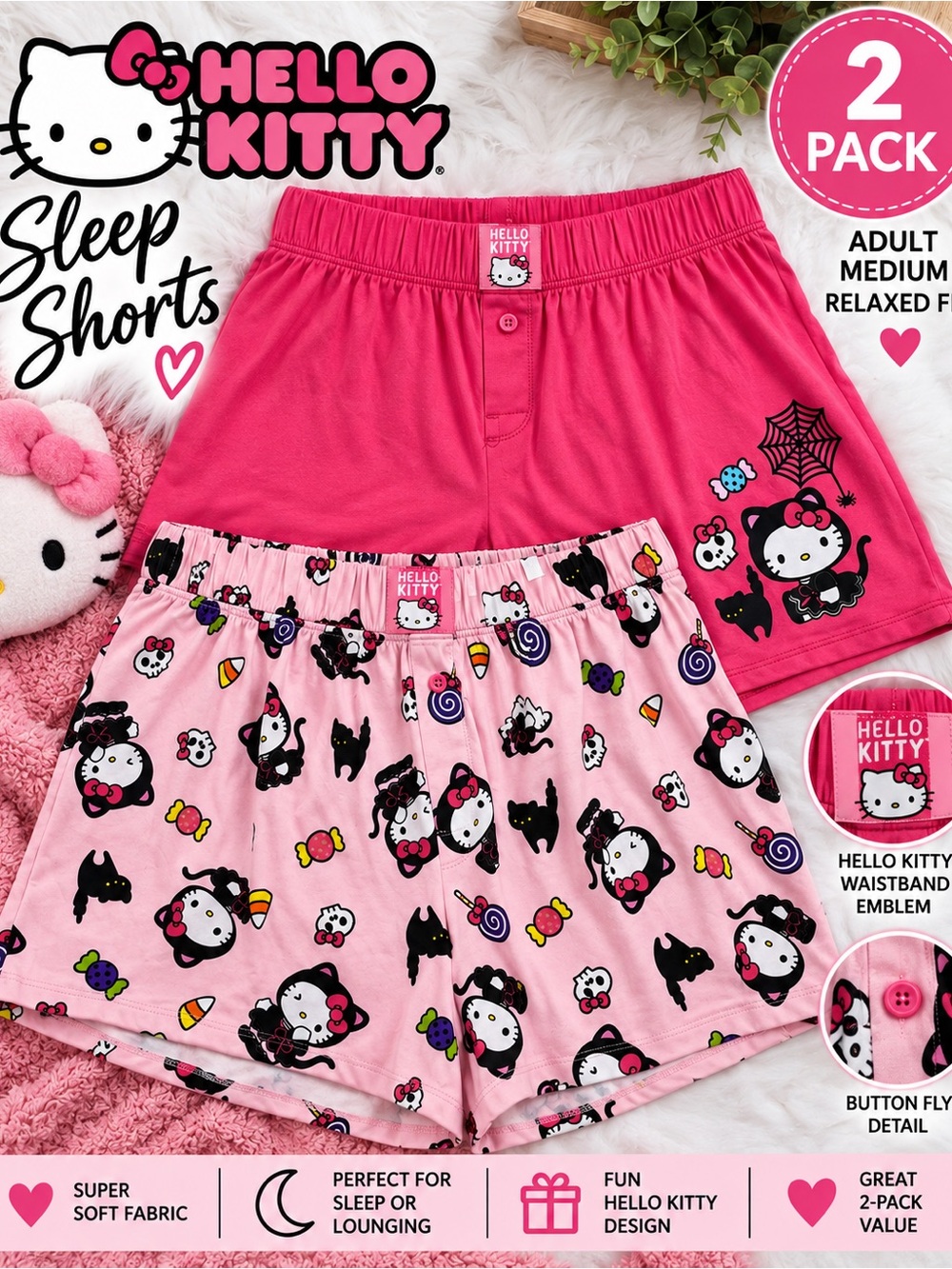 Hello Kitty Pink 2-Pack Sleep Shorts Set